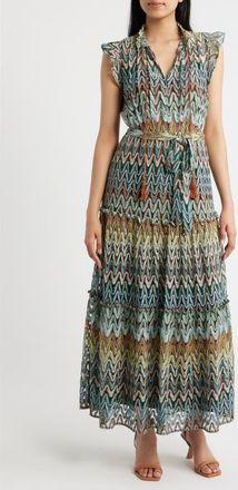 Julia Jordan Zigzag Sleeveless Maxi Dress in Green Multi at Nordstrom, Size 10