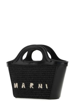 Marni Womens Black Leather And Straw Micro Tropicalia Summer Handbag 00n99 Borse A Mano Bag