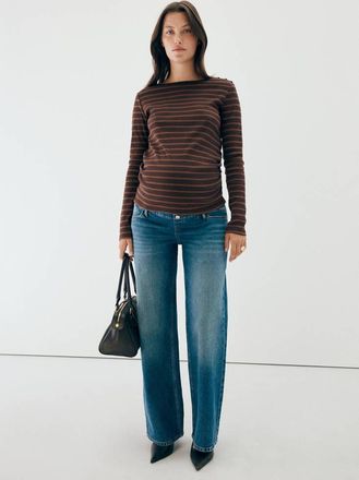 Mango Maglietta righe collo a barca marrone - Donna - S - MANGO