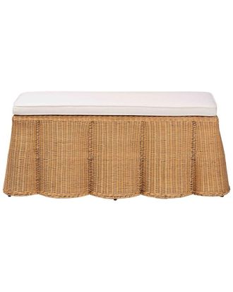 Baxton Studio Palm Scallop Rattan Ottoman with Cushion