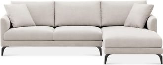 Castlery Lena Chaise Sectional Sofa Right Facing Customized, Cream Performance Fleece, Matte Black Legs, Spill Resistant, Removable Covers for Sofas