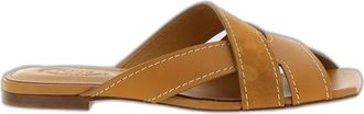 Tod's Sandaal met gekruiste bandjes en vierkante neus - Dames - Sandalen - Beige - 38 EU - Leer - Schoenen