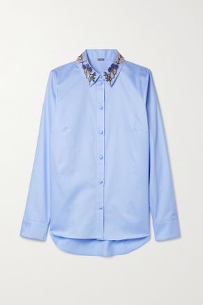 Adam Lippes Embellished Cotton-poplin Shirt - Blu
