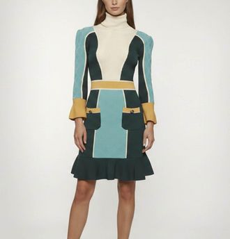 Elisabetta Franchi Multicolour Knitted Turtleneck Mini Dress