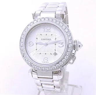 Cartier Pre-owned Cartier Pasha 32Mm Diamond Silver Guilloche Dial Ladies Watch WJ1116M9