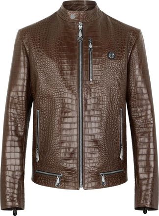 Philipp Plein Heren, Jassen, Bruin, Maat: M Leer