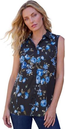 Roaman's Kate Sleeveless Shirt in Blue Rose Floral at Nordstrom, Size 34