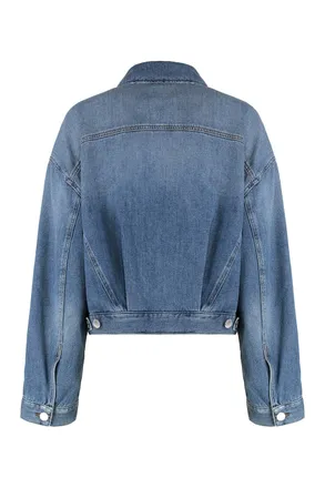 Pinko Womens Denim Jacket Garbone Vintage Wash Cotton Leather