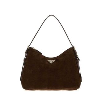 Prada Dark Brown Suede Shoulder Bag Moro Borse A Mano