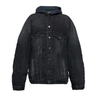 Balenciaga Hybrid Hooded Jacket - male - Balenciaga - Denim Jackets - Black - M - Jackets