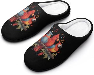 Generic Cardinal Parrots Birds Musical Notes Mens Slippers Comfortable And Non-slip Cotton Slipper Shoe for House