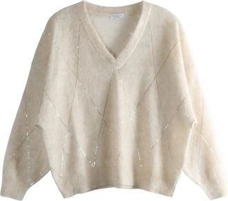 Brunello Cucinelli Trui met V-hals - Beige