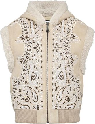 Philipp Plein Leather Vest Paisley - Dames - Bodywarmers - Beige - XL - Leer - Jassen