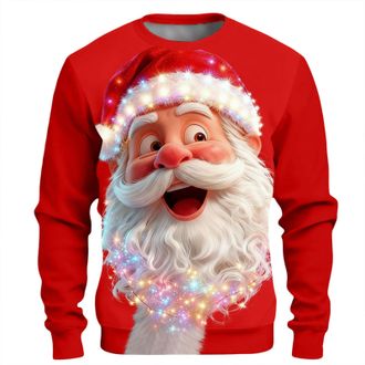 Generic Mens Ugly Christmas Jumper with 3D Santa Print Funny Knitted Xmas Sweater Long Sleeve Crew Neck Soft Knitted Winter Pullover for Holiday Parties and F