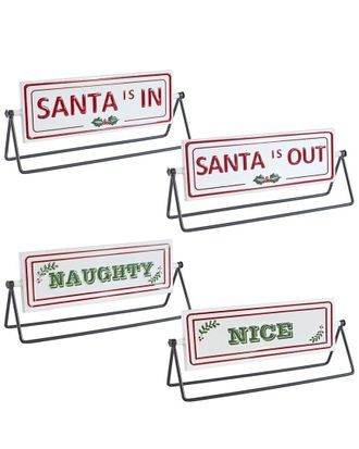 Melrose International Set Of 2 Reversible Christmas Sentiment Metal Table Sign