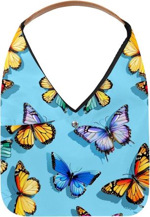 Generic Colored Butterflies Blue Background (2) Reusable Lightweight Grocery Bags - Foldable Into Compact Pouch, Washable & Sturdy, Multipurpose for Shopping 
