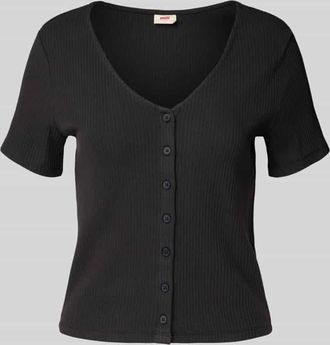 Levi's T-Shirt in Ripp-Optik mit V-Ausschnitt und Knopfleiste in Black, Größe XS