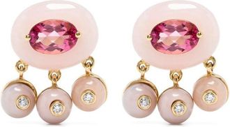Sauer 18kt yellow gold Boto-Cor-De-Rosa diamonds and tourmaline earrings - women - Pink Tourmaline/Diamond/18kt Yellow Gold/Pink Opal - One Size