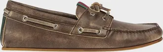 Gucci Men & apos;s Web Washed-Effect Leather Boat Shoes
