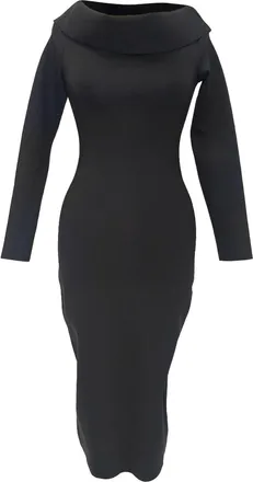 The Row Knit Off Shoulder Nania Dress in Black Nylon