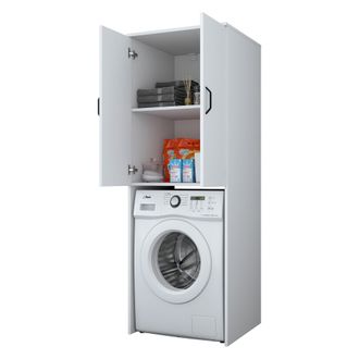 Dmora Conjunto Muebles Para Lavander&iacute;a Schianno, Almacenaje: 2 Estantes, 3 Compartimentos, Puerta Abatible, Blanco