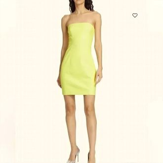 Susana Monaco Faux Leather Strapless Mini Dress In Lime Yellow