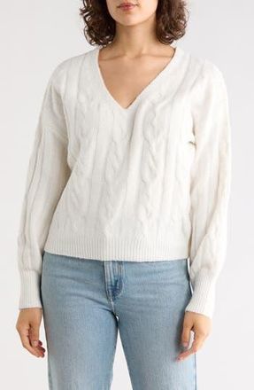 Madden Girl V-Neck Cable Knit Sweater in Ivory at Nordstrom Rack, Size X-Large