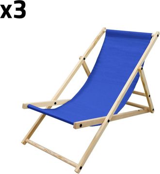 ECD Germany 3x sillas de playa azul oscuro madera pino tejido oxford carga 120kg