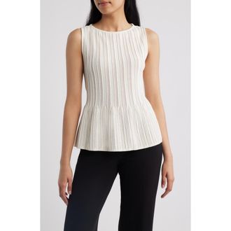 Anne Klein Rib Peplum Tank in White Dove at Nordstrom, Size X-Large