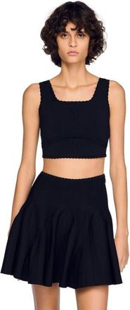 Sandro Cropped decorative knit sweater in Black at Nordstrom, Size X-Small