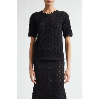 Jil Sander Cotton Pointelle Stitch Sweater in Black at Nordstrom, Size 4 Us
