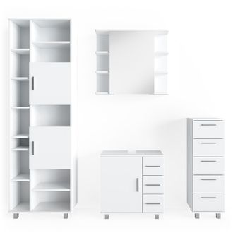 Vicco Conjunto De Muebles De Ba&ntilde;o Ilias, Blanco, 4 Partes, Con Armario Alto