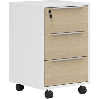 HOMCOM Homcom - Cajonera De Oficina Mueble Archivador Con Ruedas 3 Cajones Cerradura Y 2 Llaves Para Estudio Sal&oacute;n 40x40x63,5 Cm Blanco Y Roble