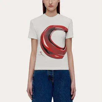 Ferragamo White Cotton Graphic Sweater, Size L