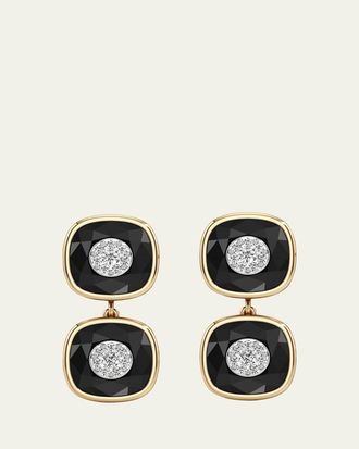 Bhansali 18K Yellow Gold One Collection Double Cushion Bezel Onyx and Diamond Earrings