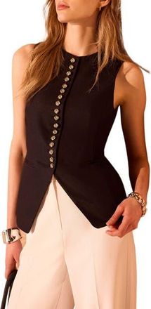 Mint Velvet Linen Button Detail Waistcoat in Black at Nordstrom, Size 14