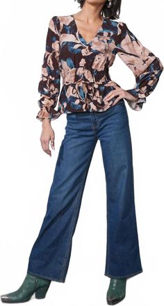 Greylin Nicki Printed V-Neck Blouse In Mulberry Combo