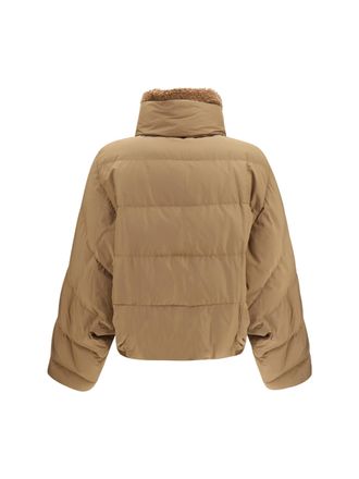 Brunello Cucinelli Womens Padded Jacket With Shearling Collar Nocciola Down Coat