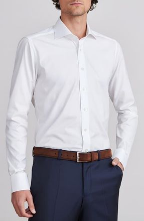Emanuel Berg Modern Fit Solid Natural Stretch Yoga Twill Dress Shirt in White at Nordstrom, Size 38