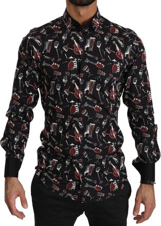 Dolce & Gabbana Mens Black Musical Instrument Slim Fit Shirt