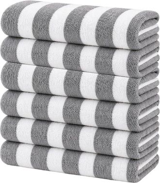 Luxury Home 6-Pack Cabana Striped Terry Cloth Beach Towels