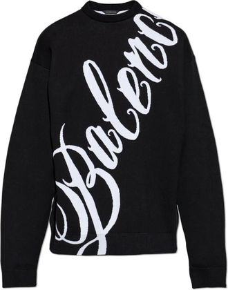 Balenciaga Big B Crewneck - Heren - Ronde hals truien - Zwart - S - Katoen - Truien & Vesten