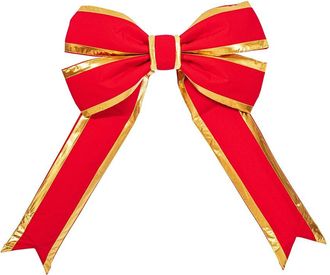 Vickerman 12In X 15In Red Canvas Gold Trim Outdoor Christmas Bow With Uv Treated Material & Wire To Hang