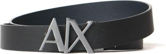 A|X Armani Exchange AX Logo Leren Riem - Zwart