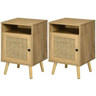 HOMCOM Comodini Stile Boho In Rattan Truciolato E Mdf Per Camera E Soggiorno - Homcom
