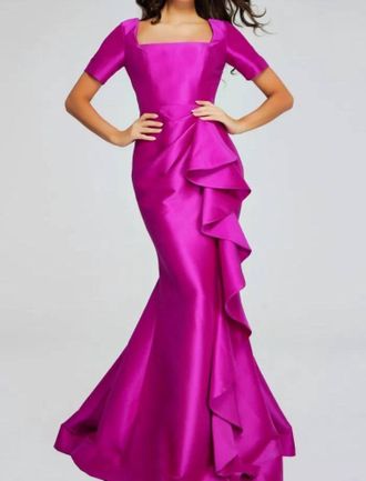 Jovani Vibrant Gown With Square Neckline And Ruffle Detail In Orchid