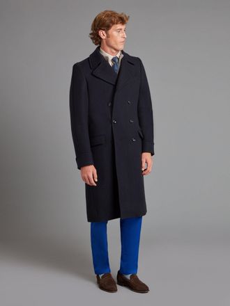 Oliver Brown Double Breasted Greatcoat - Navy Herringbone