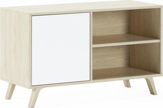 Skraut Home Skraut Home - Mueble Tv 100 Con Puerta Izquierda, Sal&oacute;n Comedor, Modelo Wind, Color Estructura Roble, Color Puerta Blanco, Medidas 95x40x57cm De Altur