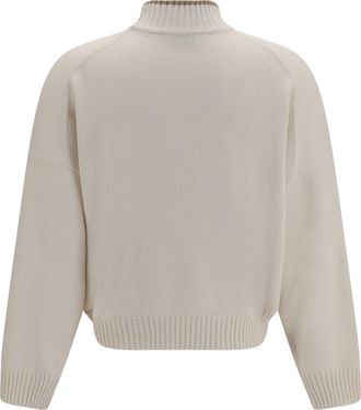 Brunello Cucinelli Womens High Neck Sweater English White+brown Kashmir-Capra Hircus Kashmir/capra