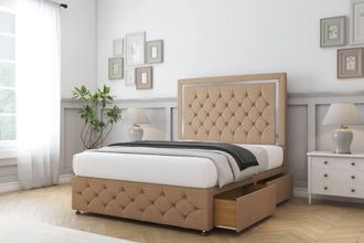Sloomy Sofia Chrome Dumfries Divan Set 2 Drawers-54 Headboard-Footboard in Light Brown | Size: Double